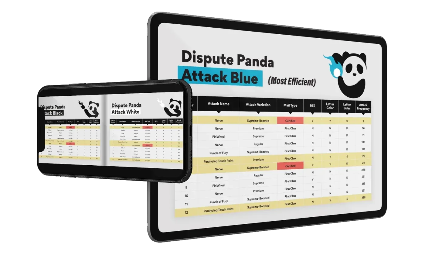 The Dispute Panda Attack Guide open on a tablet and a phone