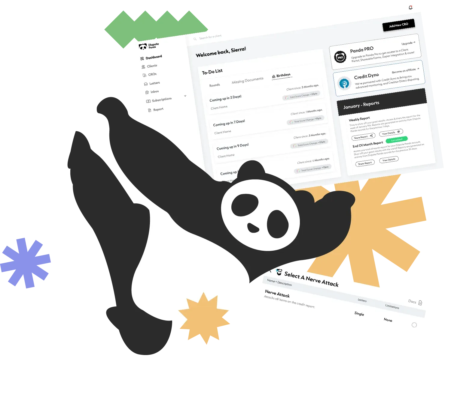 The Dispute Panda dashboard, generating an attack for a client