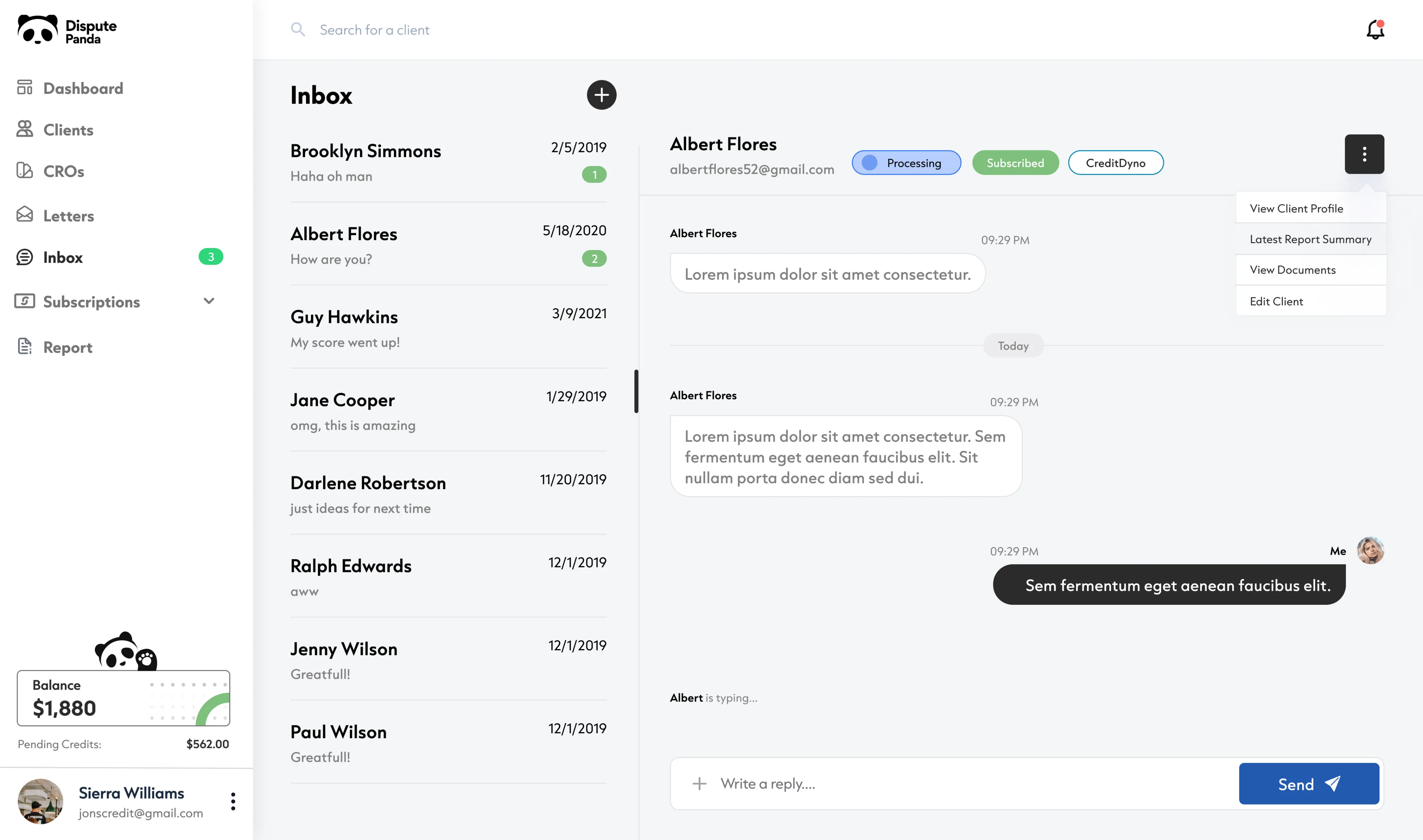 Dispute Panda's integrated client inbox